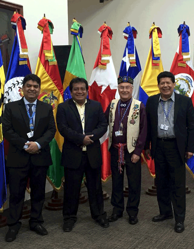  From left to right: Paulo Celso de Oliveira, Brazil; Hector Huertas Gonzalez , Panama;  Clem Chartier-Canada; and Armstrong Wiggins, director of ILRC Washington, D.C. office.