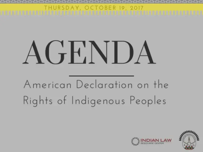 Text Reads: Agenda, American Declaration on the Rights of Indigenous Peoples