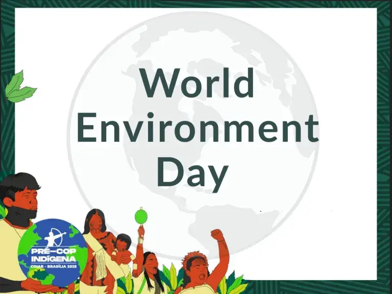 Image shows animated Indigenous people and text reads &quot;World Environment Day&quot;