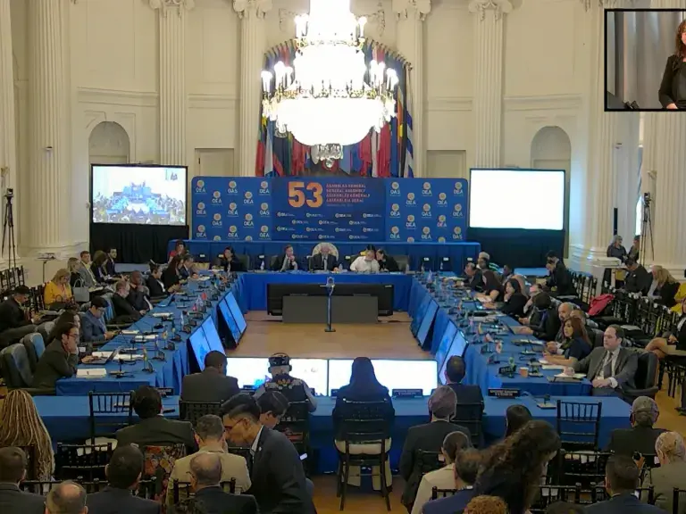 Captura de pantalla del Centro de Recursos de la Ley de la India Video: Declaración de la Coaliciación de Naciones y Organizaciones de Indímenes Ante la 53ª Asamblea General de la Organización de Los Estados Americanos