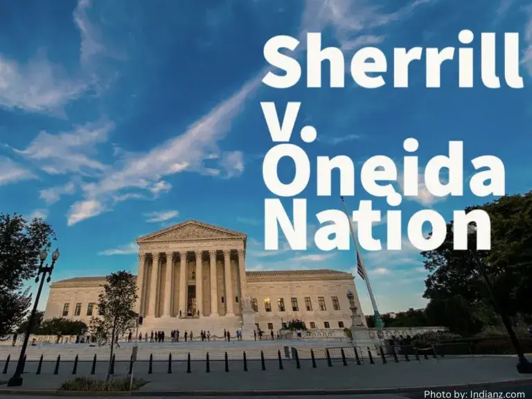 La imagen muestra un edificio del capitolio con un texto que dice Sherrill v. Oneida Nation.