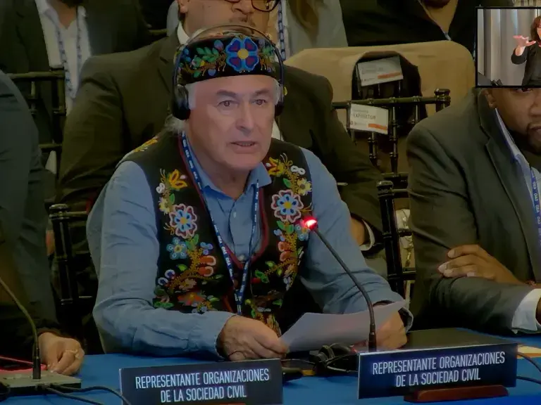Screenshot of Indian Law Resource Center video: Statement of the Indigenous Nations and Organizations Coalition to the Organization of American States 53rd General Assembly