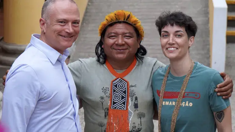 Chris, Brazilian Indigenous man, and Miranda